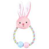 Екологична плюшена играчка за малки кученца ZOLUX Puppy Rabbit зайче с въже и топки, розов цвят